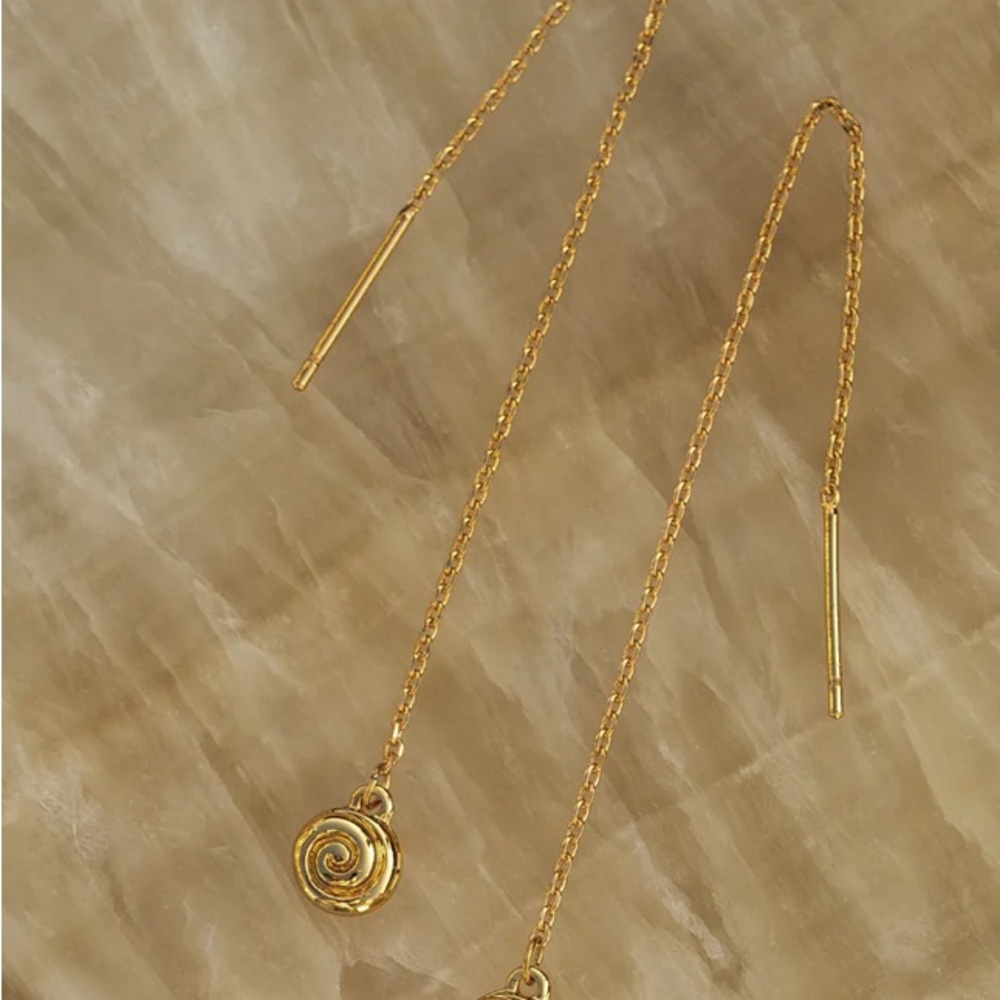 LUV AJ Elegant Shell Coil Threader Earrings NWT Waterproof Gold plated brass - Picture 5 of 5